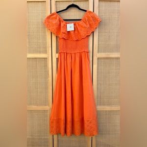Orange Off-Shoulder Midi Dress